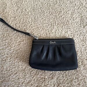 Coach Black Leather Pleated Wristlet
